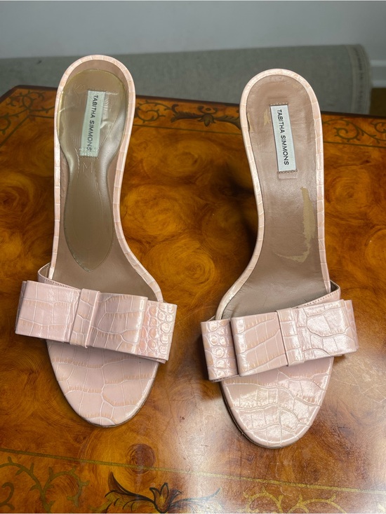 Tabitha Simmons Shoes - Tabitha Simmons Pale Pink Croc-Embossed Bow Slides